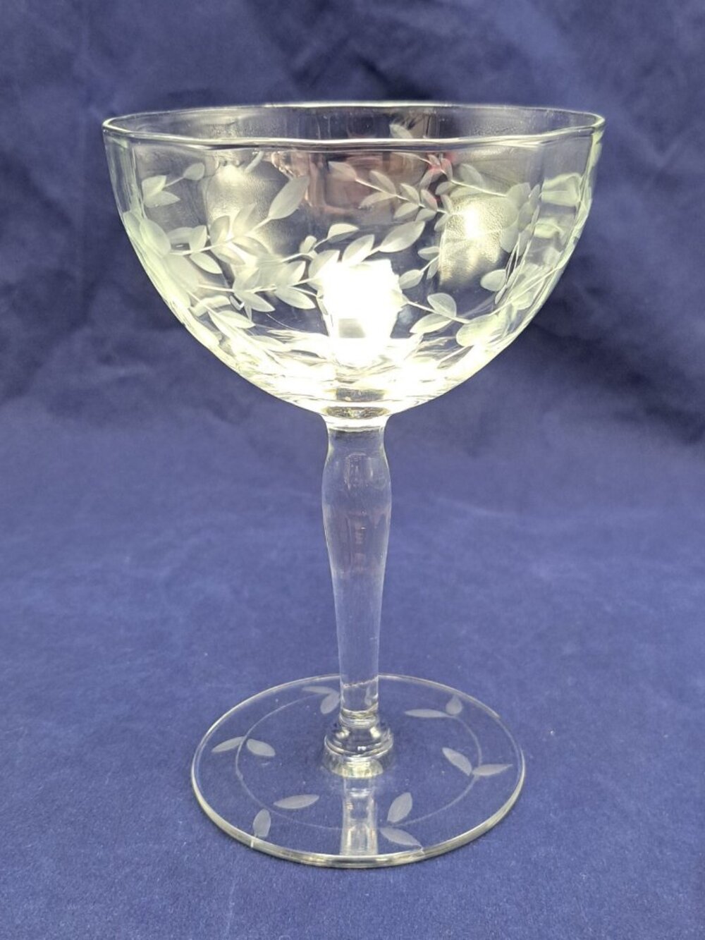 Vintage Etched Glass Sherbet Champagne Coupe Goblet With Floral Vine Design
